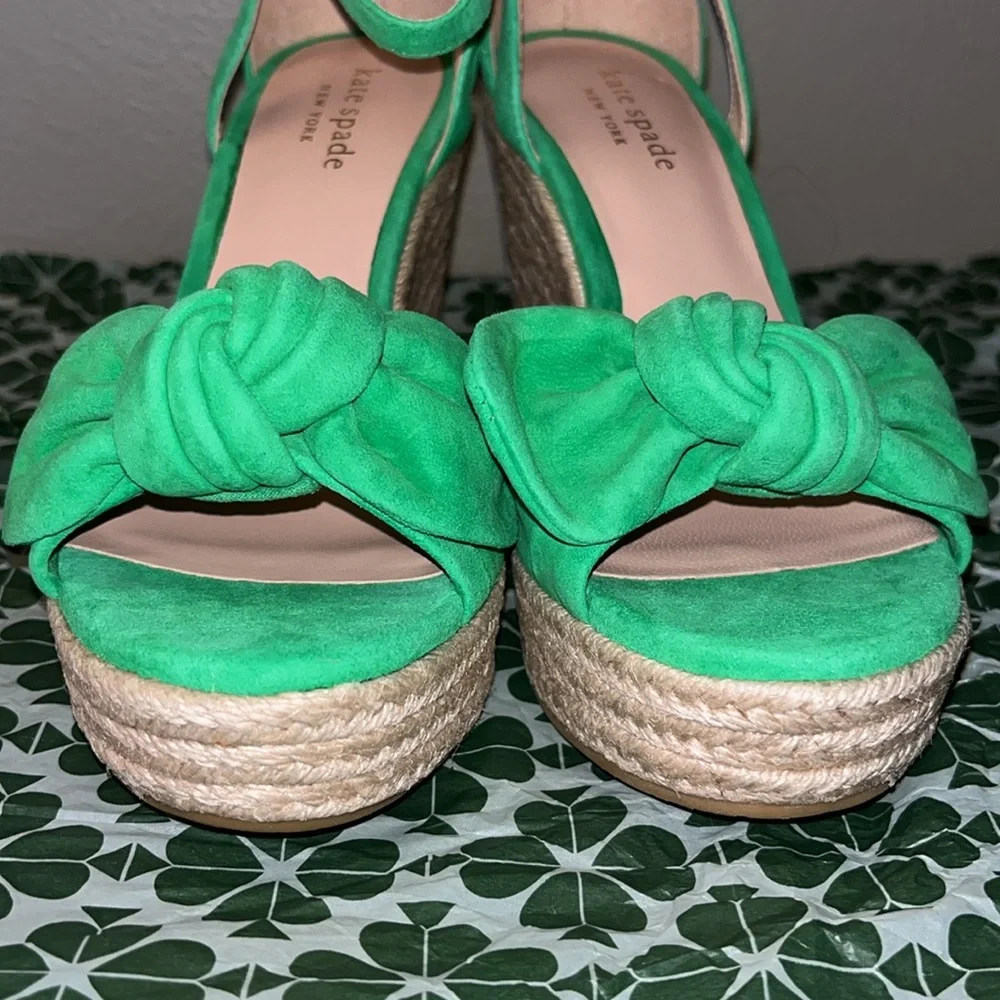 Kate Spade New York Tianna Green Knot Detail Espadrills Wedge Sandals sz 5.5 NWT